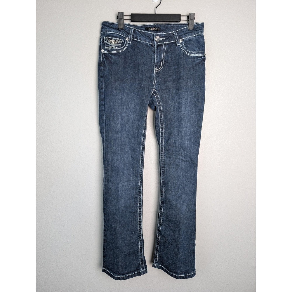 Roz‎ & Ali Jeans Womens 6 Blue Bootcut Slim Stretch Rhinestone Embellished